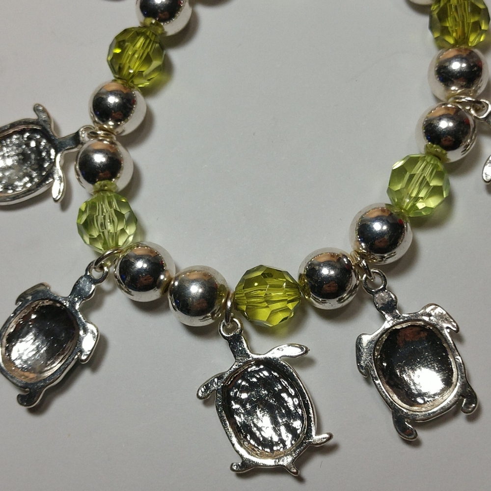 🆕🐢Turtle 🐢 Charm Bracelet Sterling Silver Beads on Heavy Stretch Cord New - Picture 6 of 10